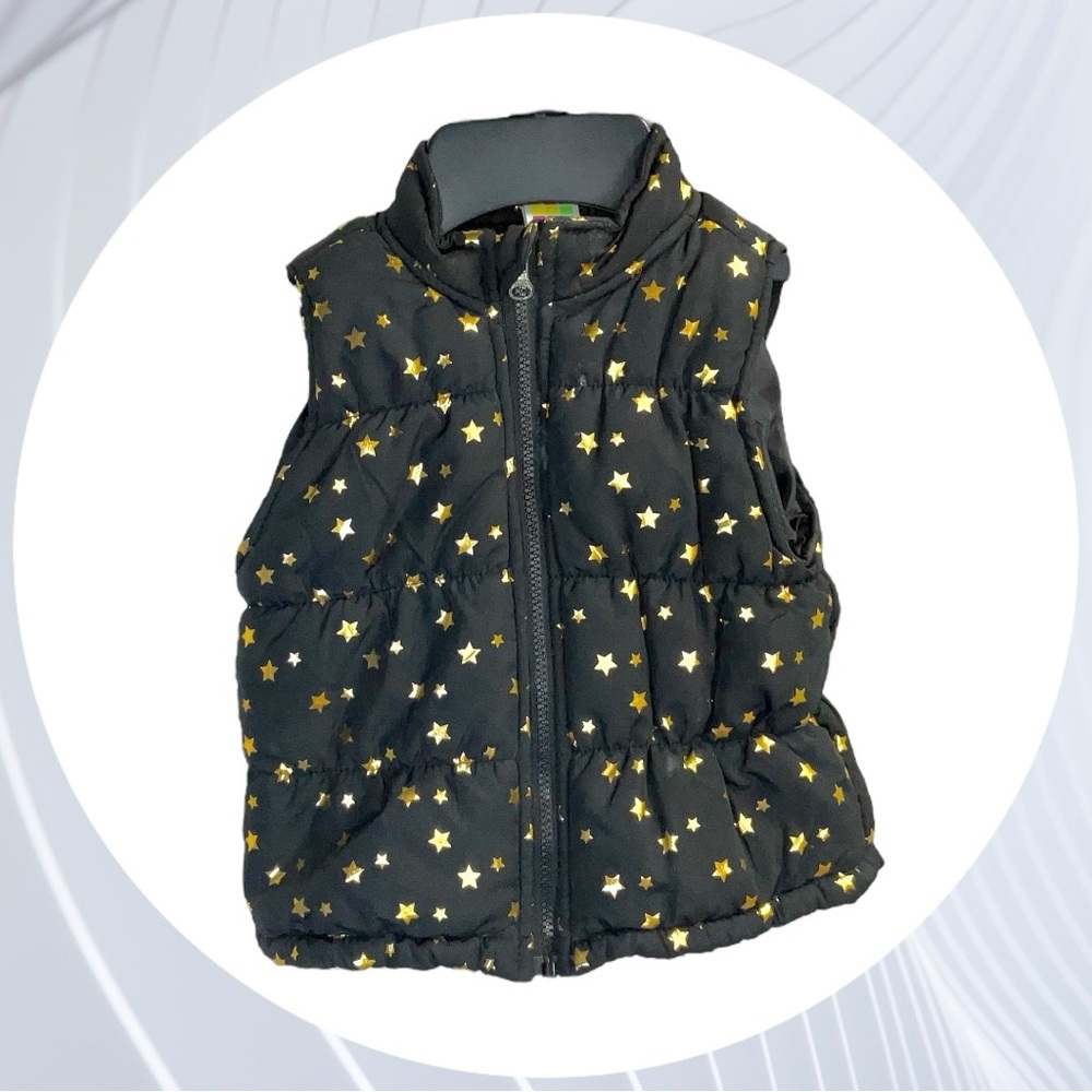 Healthtex Black w Shiny Gold Stars Winter Lined Zip Puffer Vest Girls 3T
